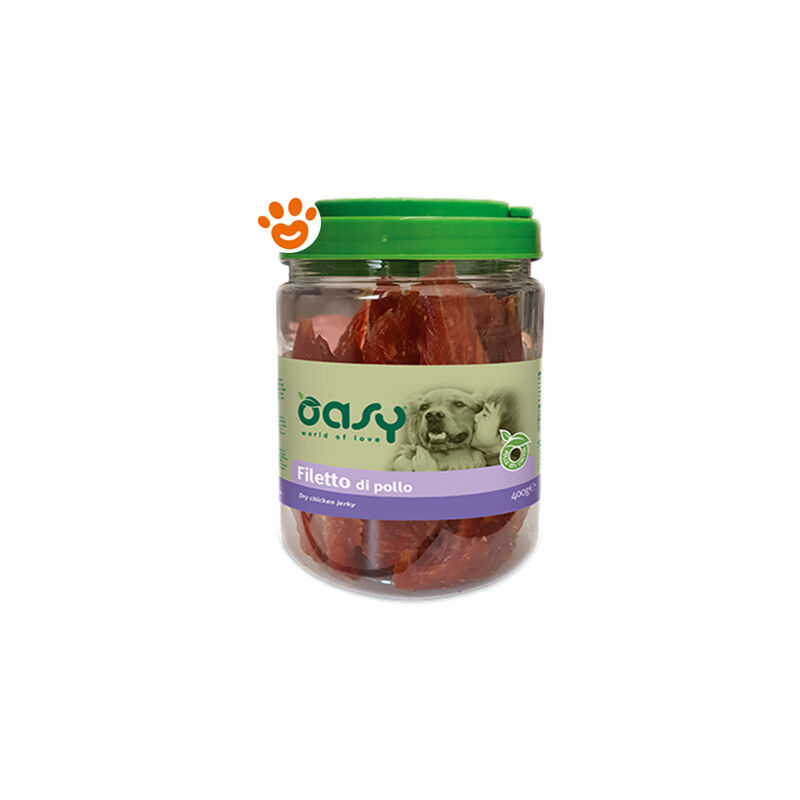 foto del prodotto oasy dog snack filetto di pollo dog snack filetto di pollo barattolo da 400 gr