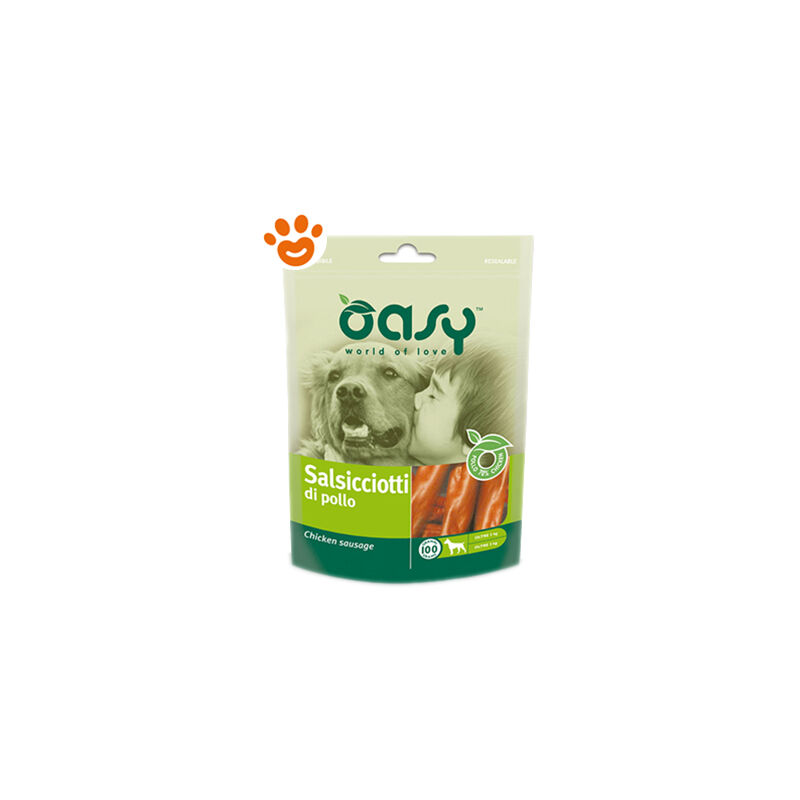 foto del prodotto oasy dog snack salsicciotti di pollo dog snack salsicciotti di pollo confezione da 100 gr