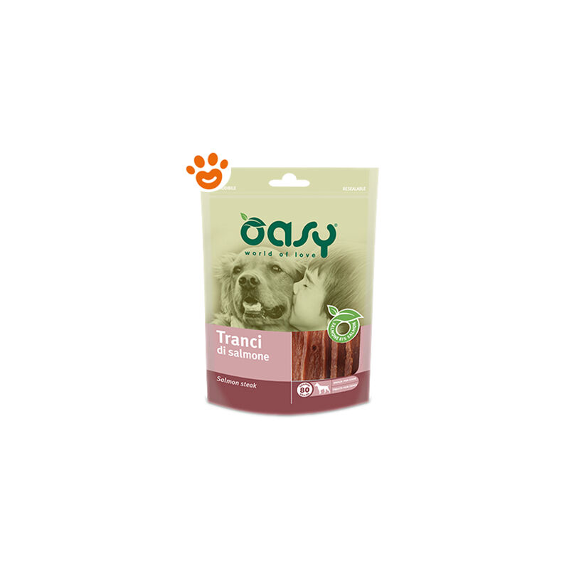 foto del prodotto oasy dog snack tranci di salmone oasy dog snack tranci di salmone confezione da 80 gr