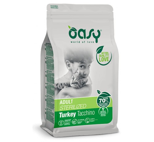 foto del prodotto oasy gatto adult sterilized con tacchino da 1,5 kg