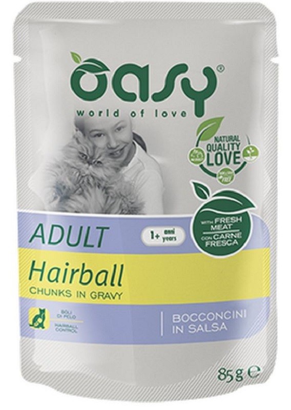 foto del prodotto oasy gatto bocconcini in salsa adulto hairball pollo 85 gr