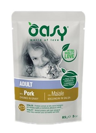 foto del prodotto oasy gatto bocconcini in salsa adulto maiale 85 gr