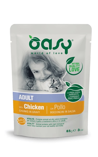 foto del prodotto oasy gatto bocconcini in salsa adulto pollo 85 gr