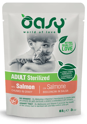 foto del prodotto oasy gatto bocconcini in salsa adulto sterilizzato salmone 85 gr