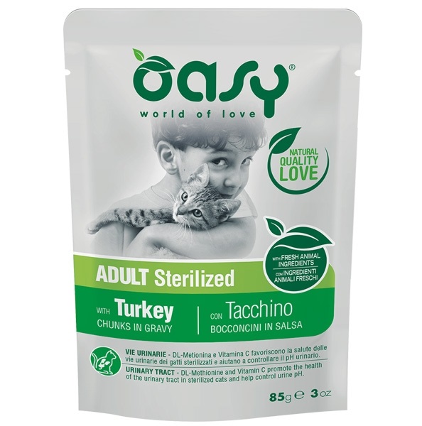 foto del prodotto oasy gatto bocconcini in salsa adulto sterilizzato tacchino 85 gr