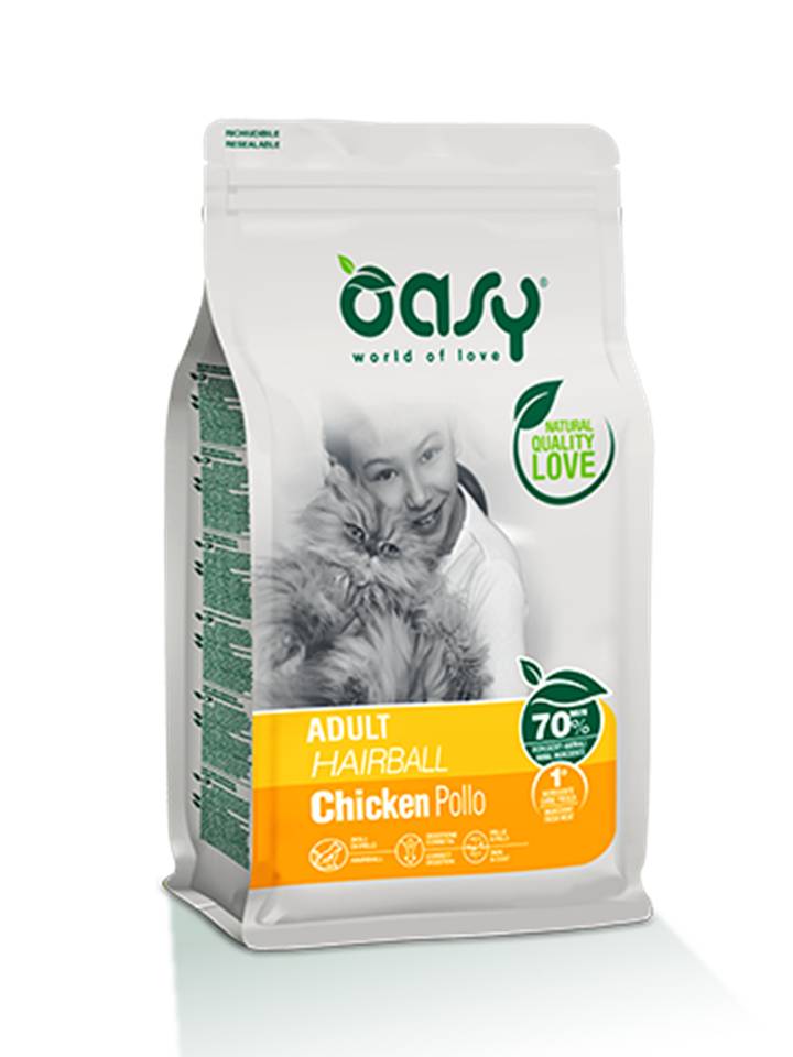 foto del prodotto oasy gatto lifestage adulto hairball pollo 300 gr new pack