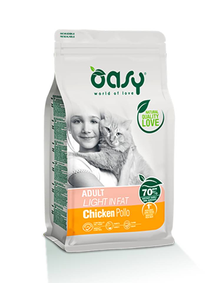 foto del prodotto oasy gatto lifestage adulto light in fat pollo 300 gr new pack