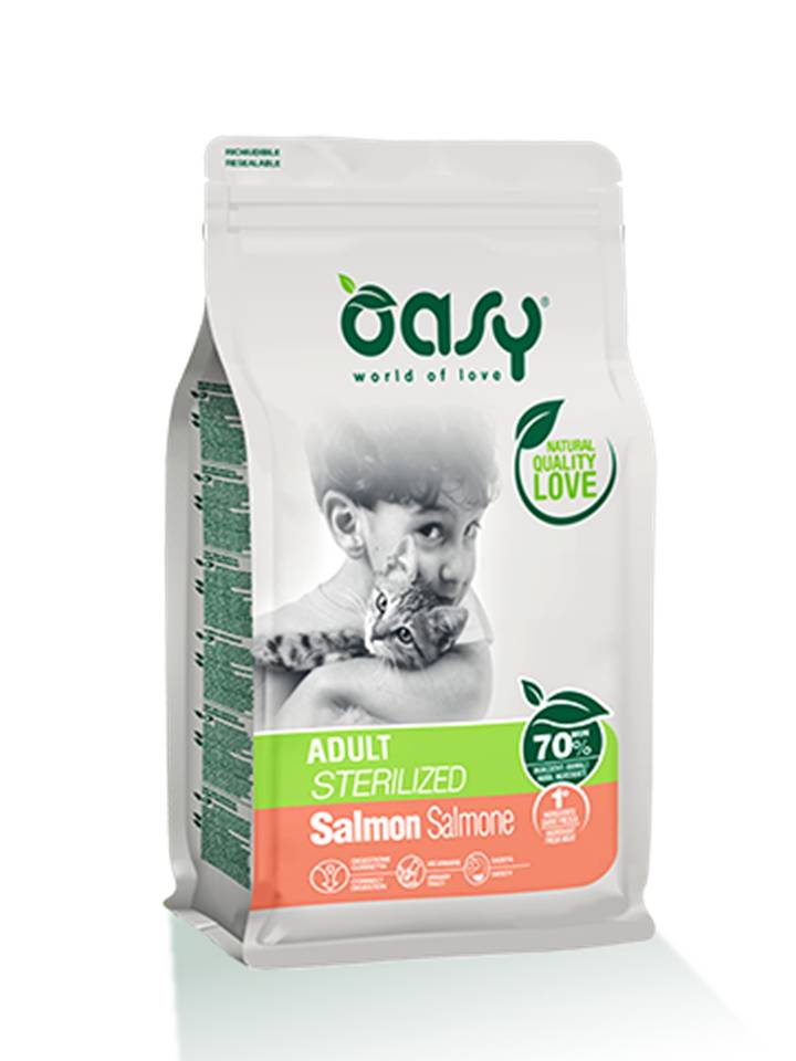 foto del prodotto oasy gatto lifestage adulto sterilizzato salmone 300 gr new pack