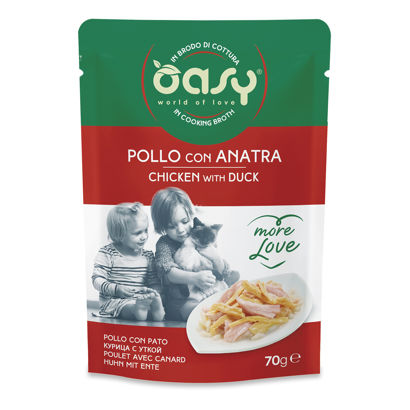 foto del prodotto oasy gatto more love in busta adulto pollo amp anatra 70 gr