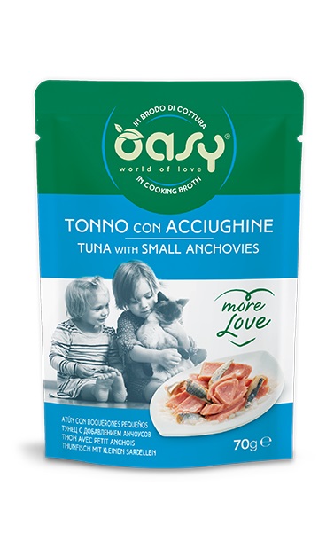 foto del prodotto oasy gatto more love in busta adulto tonno amp acciughine 70 gr