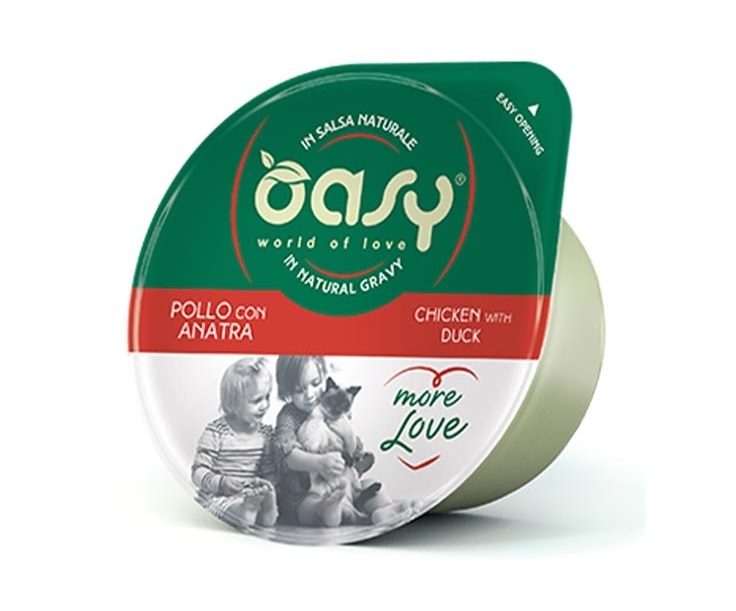 foto del prodotto oasy gatto more love in cup adulto pollo amp anatra 70 gr