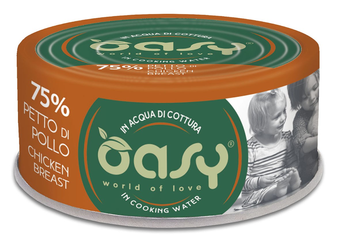 foto del prodotto oasy gatto more love in lattina adulto petto di pollo 70 gr
