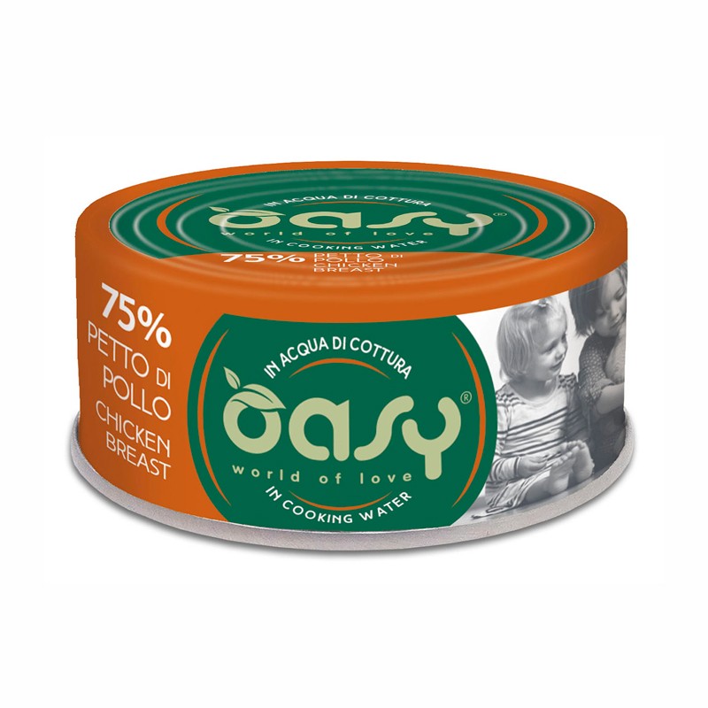 foto del prodotto oasy gatto more love in lattina adulto pollo amp prosciutto 70 gr