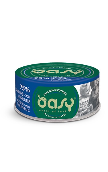 foto del prodotto oasy gatto more love in lattina adulto sardine &amp; verdure 70 gr