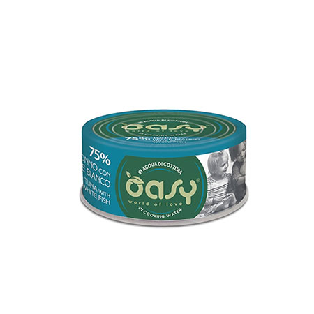 foto del prodotto oasy gatto more love in lattina adulto tonno &amp; pesce bianco 70 gr