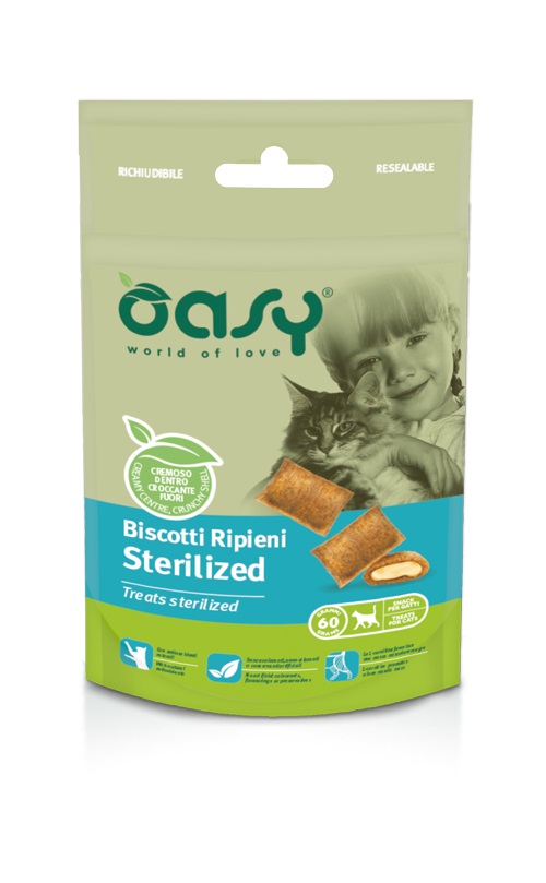 foto del prodotto oasy gatto snack biscotti ripieni adulto sterilizzato pollo 60 gr