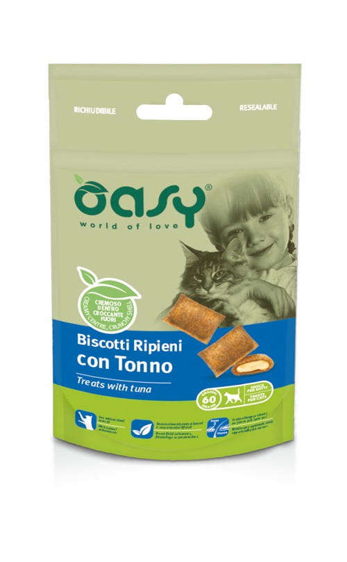 foto del prodotto oasy gatto snack biscotti ripieni adulto tonno 60 gr