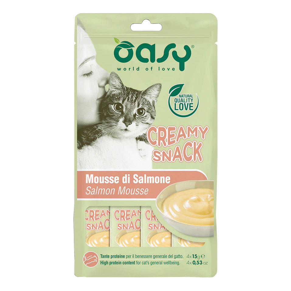 foto del prodotto oasy gatto snack creamy mousse di salmone cf. (4x15) gr
