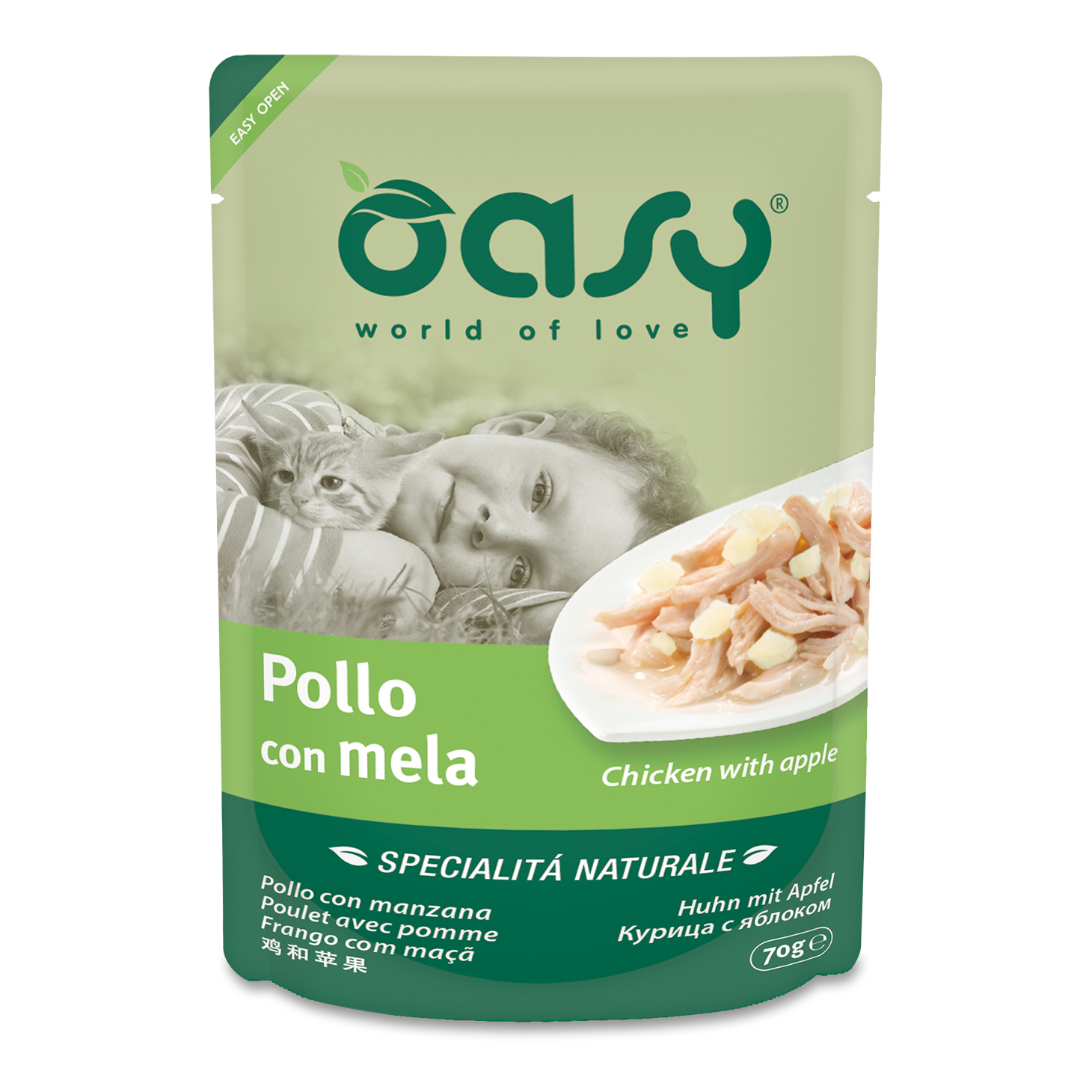 foto del prodotto oasy gatto specialita 039 naturali in busta adulto pollo amp mela 70 gr