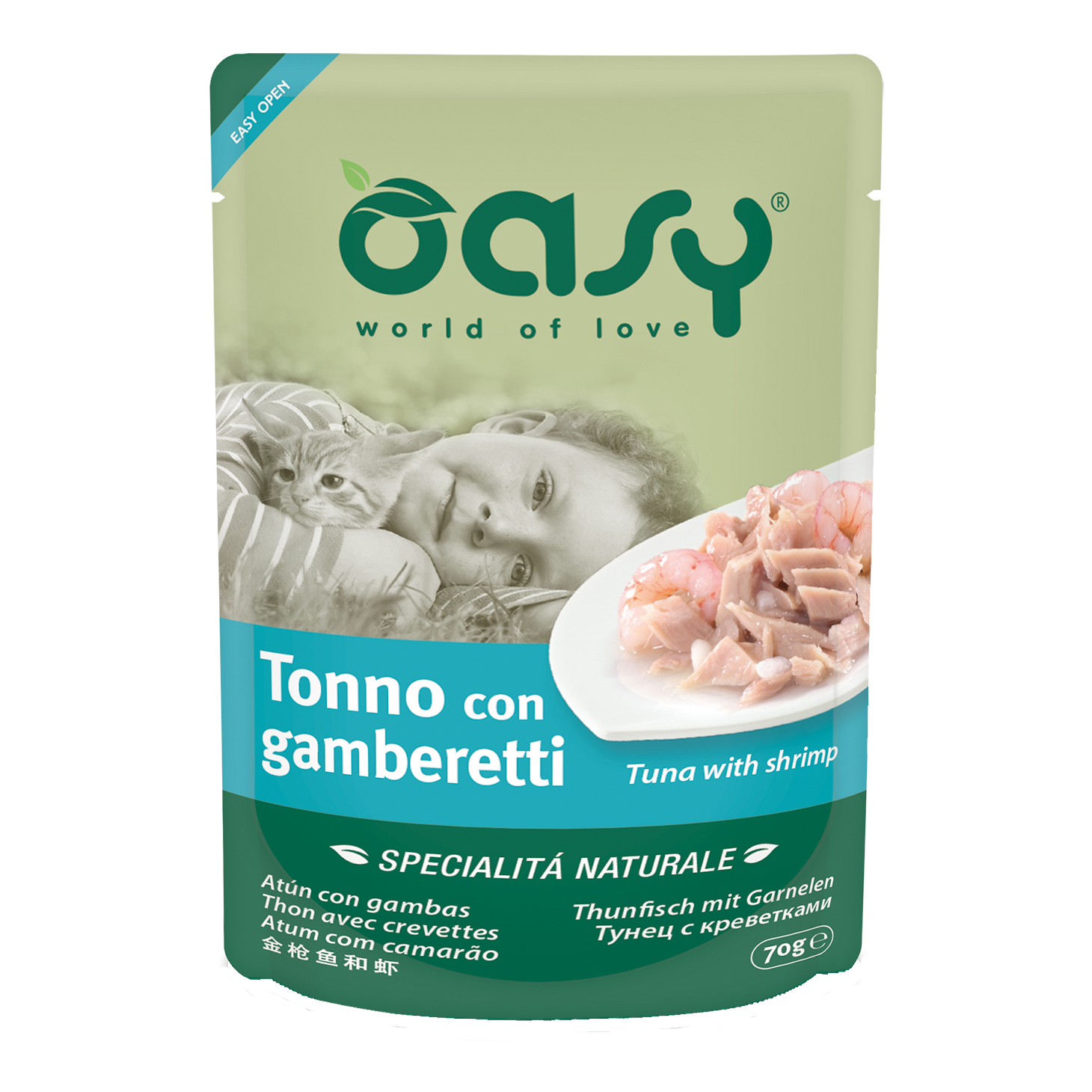 foto del prodotto oasy gatto specialita 039 naturali in busta adulto tonno amp gamberetti 70 gr