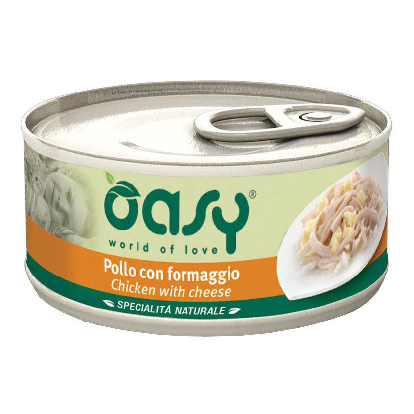 foto del prodotto oasy gatto specialita 039 naturali in lattina adulto pollo amp formaggio 70 gr