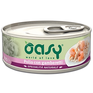 foto del prodotto oasy gatto specialita 039 naturali in lattina adulto pollo amp gamberetti 150 gr