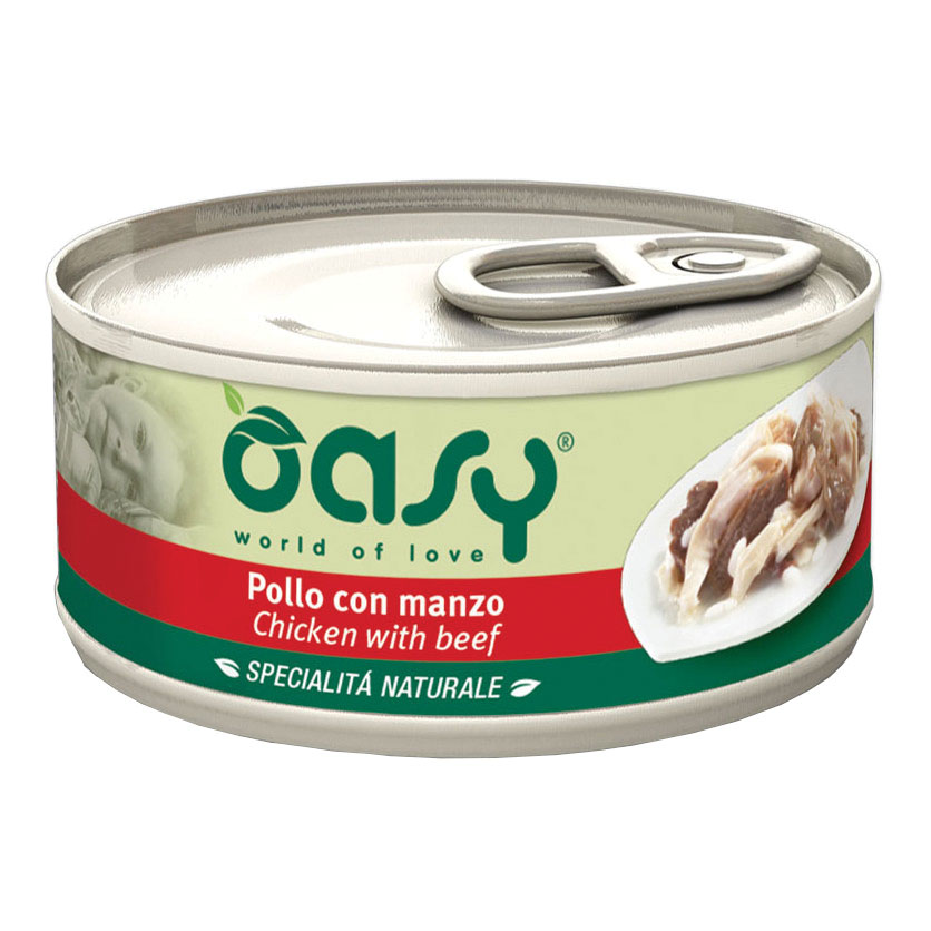 foto del prodotto oasy gatto specialita 039 naturali in lattina adulto pollo amp manzo 70 gr