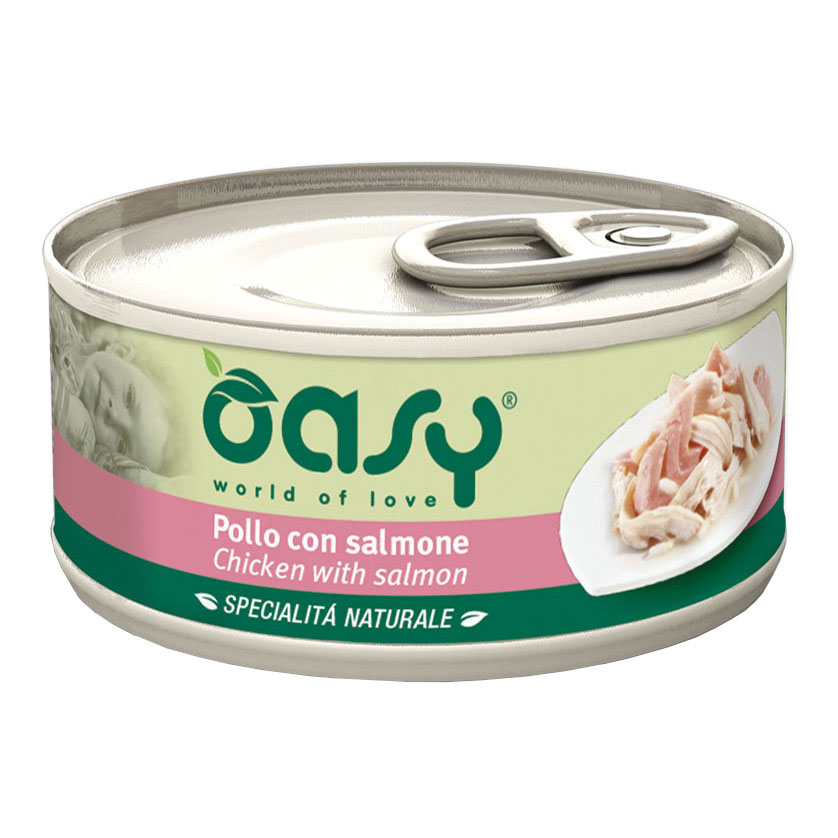 foto del prodotto oasy gatto specialita 039 naturali in lattina adulto pollo amp salmone 70 gr