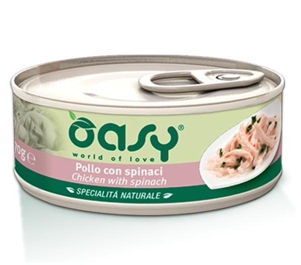 foto del prodotto oasy gatto specialita 039 naturali in lattina adulto pollo amp spinaci 150 gr