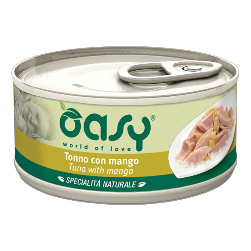 foto del prodotto oasy gatto specialita 039 naturali in lattina adulto tonno amp mango 70 gr