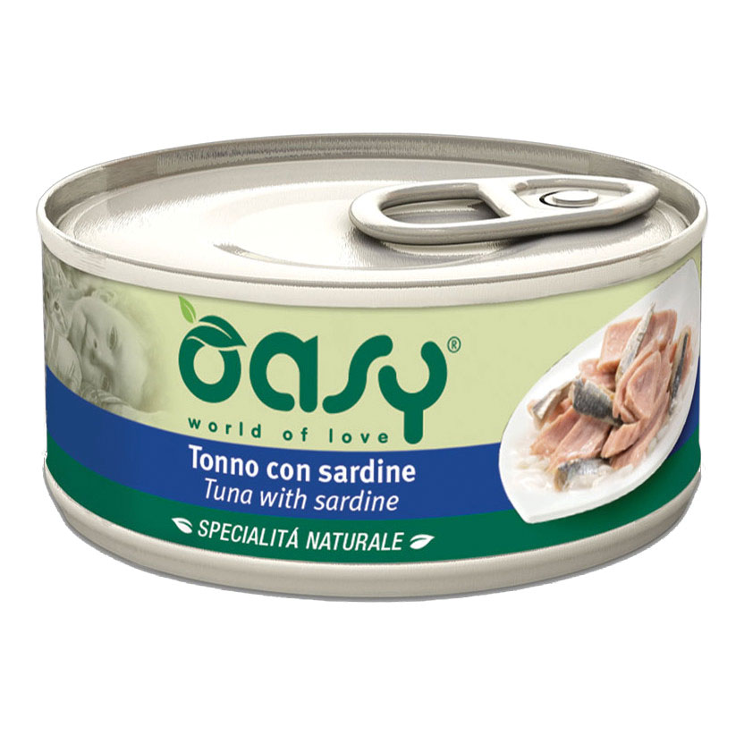 foto del prodotto oasy gatto specialita 039 naturali in lattina adulto tonno amp sardine 70 gr