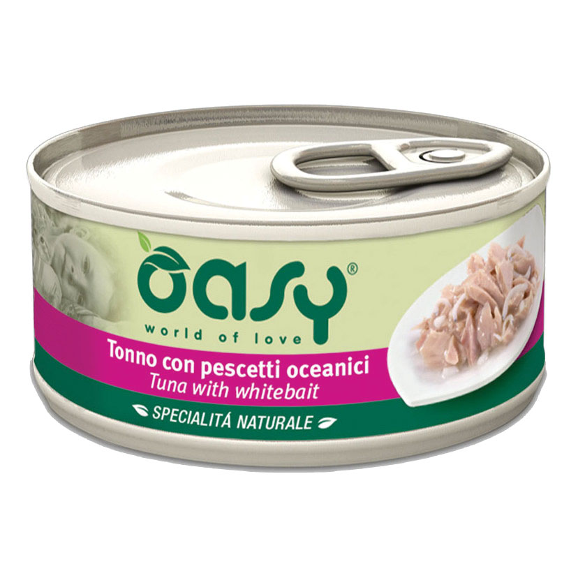 foto del prodotto oasy gatto specialita' naturali in lattina adulto tonno &amp; pescetti oceanici 70 gr