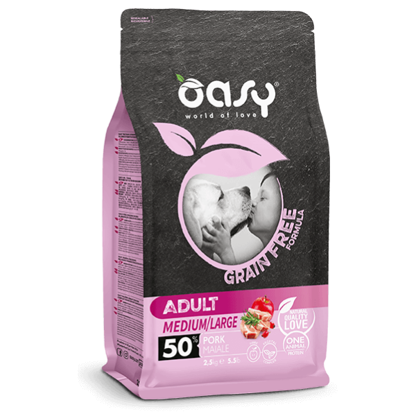 foto del prodotto oasy grain free adult medium large maiale 12 kg crocchette monoproteiche cane 1 ordine scegli lo sconto bzr5 bzr20 200 punti fedelt 