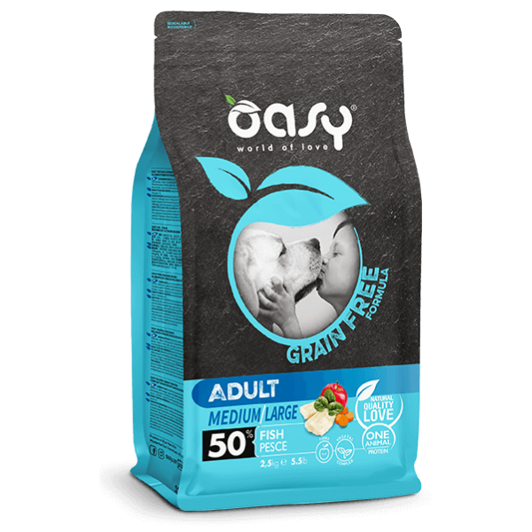 foto del prodotto oasy grain free adult medium large pesce 12 kg crocchette monoproteiche cane 1 ordine scegli lo sconto bzr5 bzr20 200 punti fedelt 