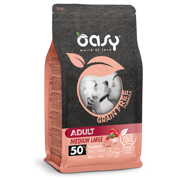 foto del prodotto oasy grain free adult medium large tacchino 12 kg crocchette monoproteiche cane 1 ordine scegli lo sconto bzr5 bzr20 200 punti fedelt 