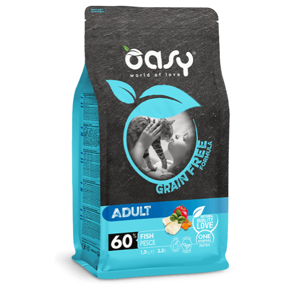 foto del prodotto oasy grain free cat adult pesce 7,5 kg cibo monoproteico gatto 1 ordine scegli lo sconto bzr5 bzr20 200 punti fedelt 