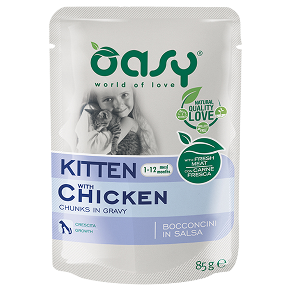 foto del prodotto oasy kitten bocconcini in salsa con pollo buste umido gattini - 12 x 85 g