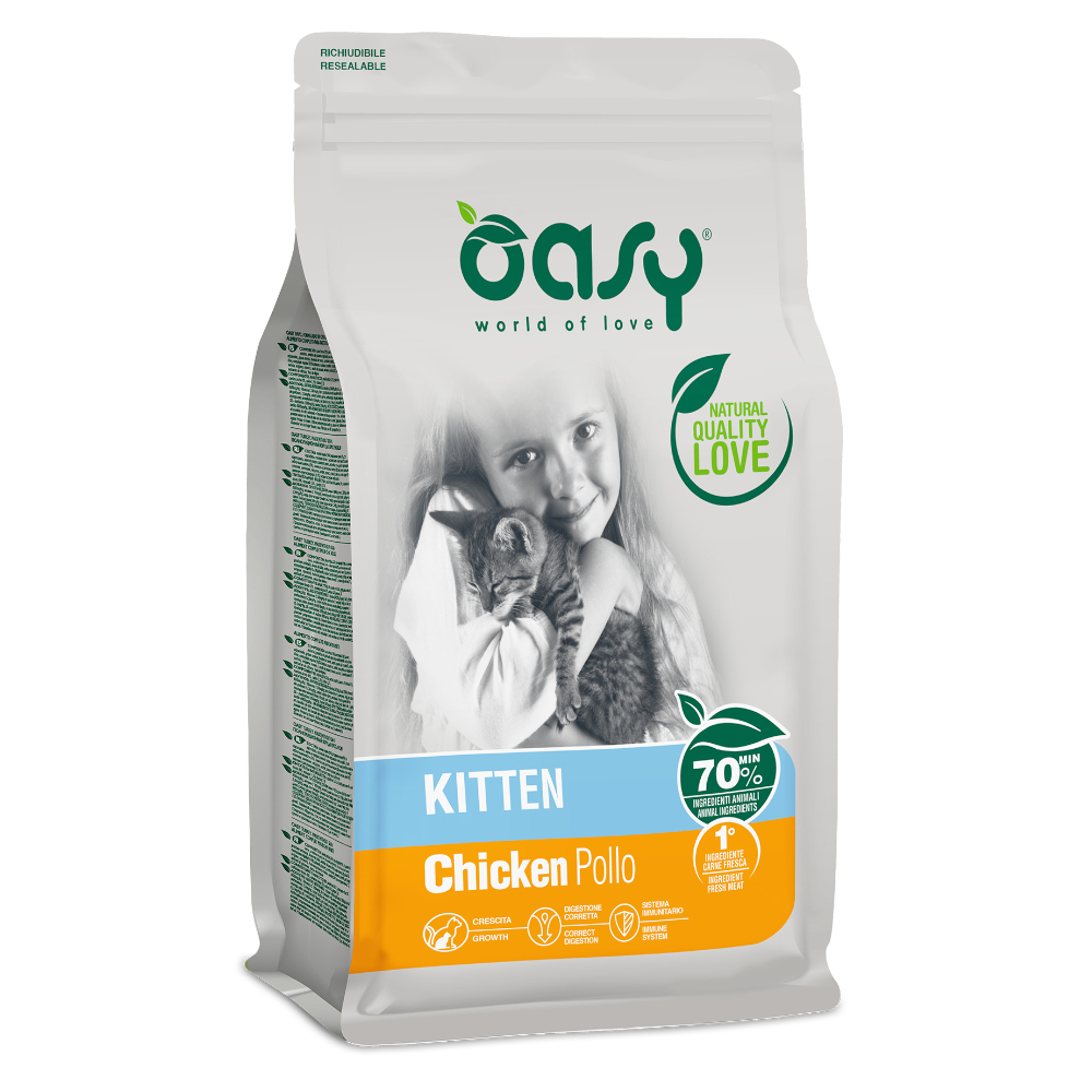 foto del prodotto oasy kitten pollo crocchette per gatti 1,5 kg