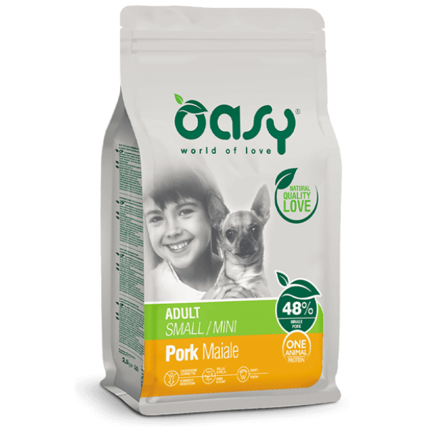 foto del prodotto oasy monoproteico adult mini maiale 2,5 kg crocchette monoproteiche cane 1 ordine scegli lo sconto bzr5 bzr20 200 punti fedelt 
