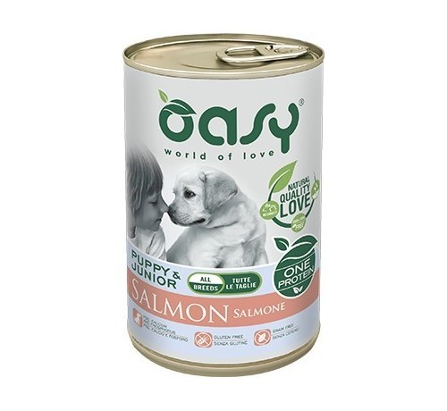 foto del prodotto oasy monoproteico per cane puppy con salmone da 400 gr