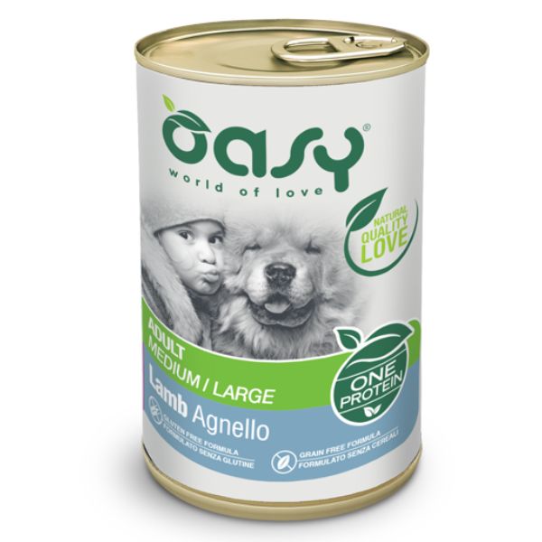 foto del prodotto oasy one protein adult medium/large 400 gr - agnello - confezione da 12 pezzi - umido monoproteico cane - 1 ordine scegli tra bzr5 / bzr20 + 200 pt fedeltà