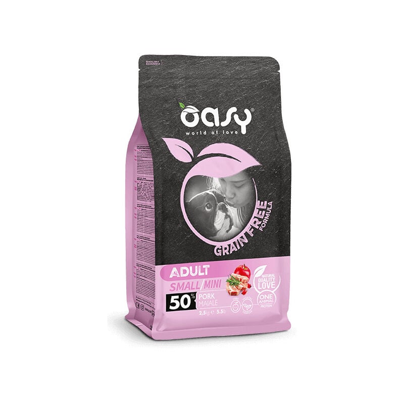 foto del prodotto oasy per cani adult mini grain free con maiale da 800 gr
