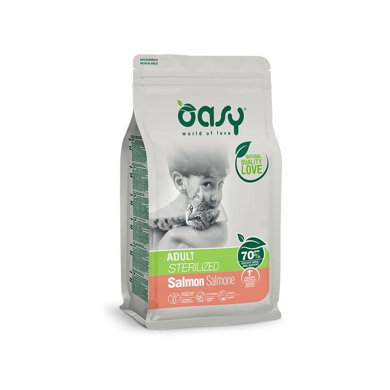 foto del prodotto oasy per gatto adult sterilized con salmone da 300 gr
