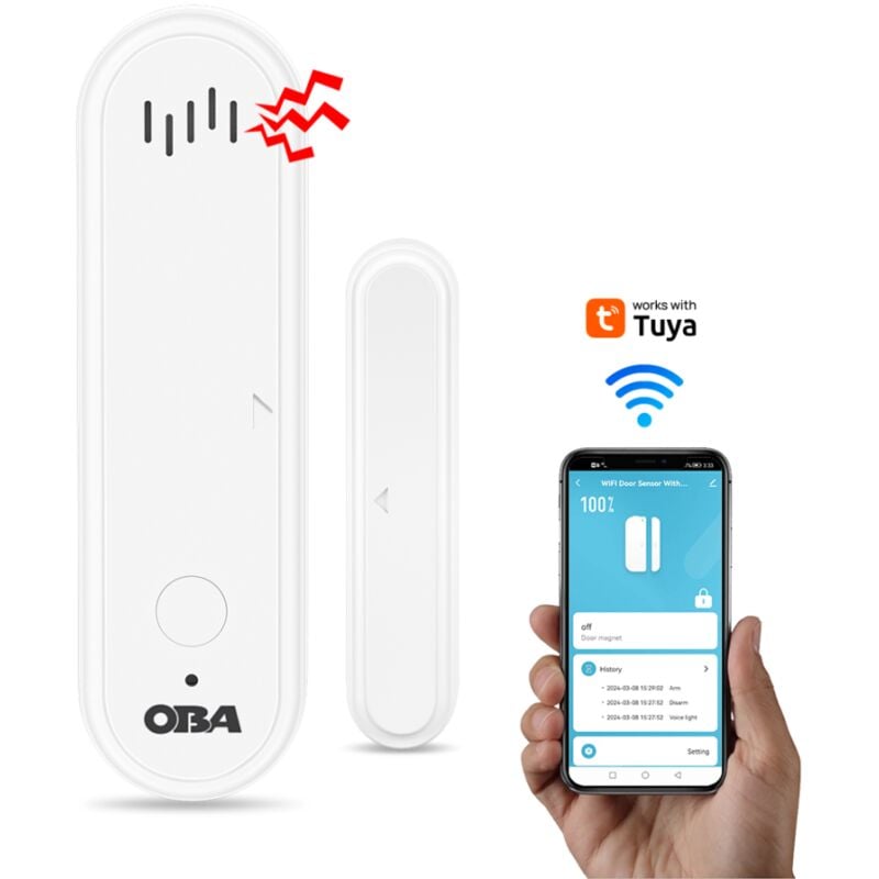 foto del prodotto oba drw22 tuya smart allarme wifi completo, sensori porta finestra, sirena, app alexa google home