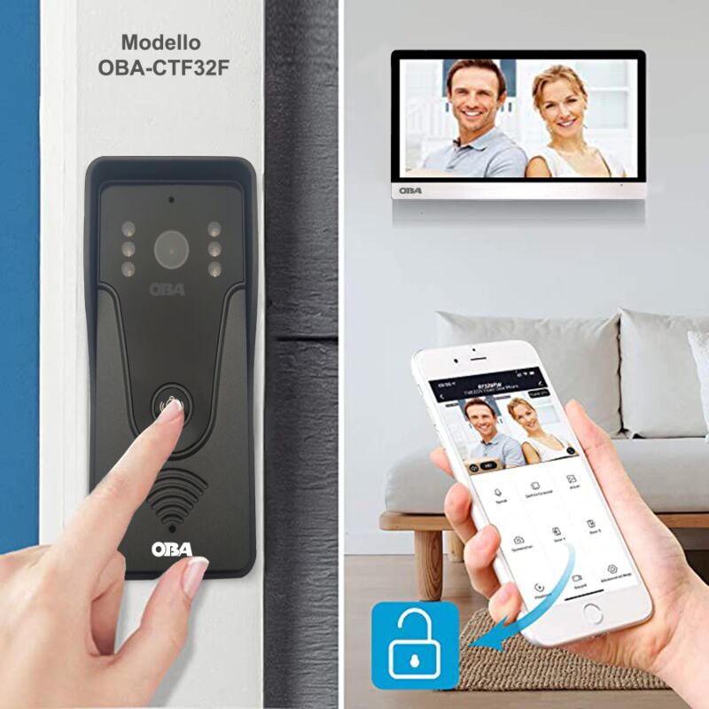 foto del prodotto oba videocitofono wifi con app tuya telecamera esterna cablata 1080p per registrazione video foto e apertura cancello remota 