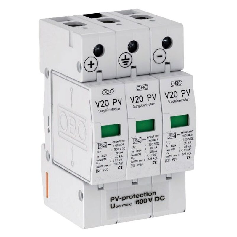 foto del prodotto obo scaricatore bettermann v20 c 3ph 600 3 poli tipo 2 600v dc 5094605