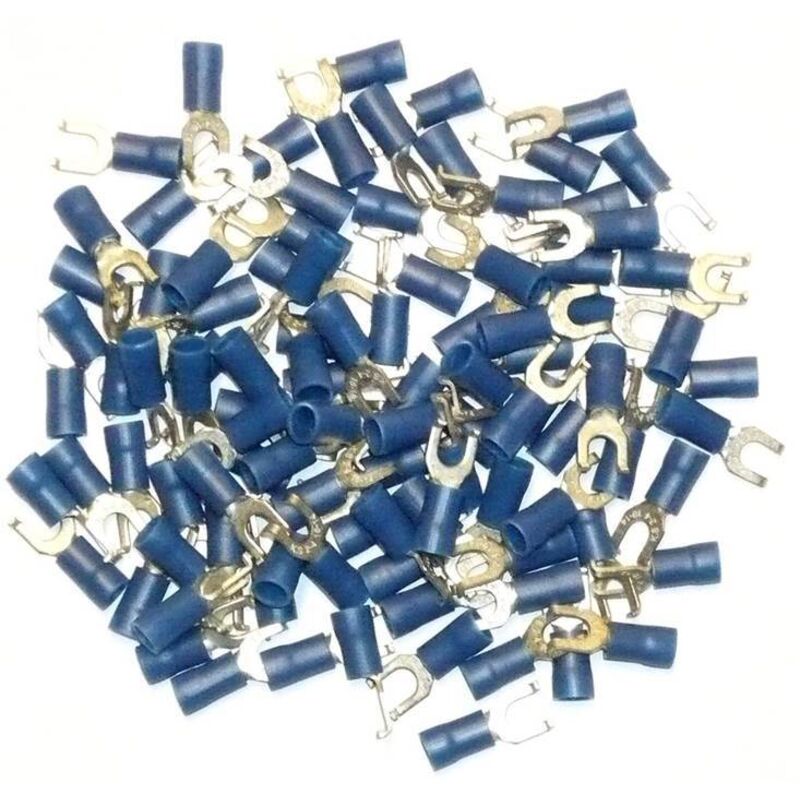 foto del prodotto oc pro connettori elettrici forcella da 4 blu sacchetto da 100 connettori