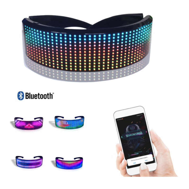 foto del prodotto occhiali da festa a led magici compatibili con bluetooth, occhiali brillanti, occhiali fosforescenti, display a led, controllo tramite app mobile per