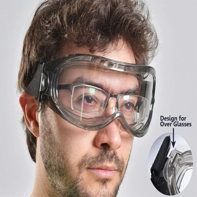 foto del prodotto occhiali di protezione trasparente in policarbonato modello v310 con fascia elastica