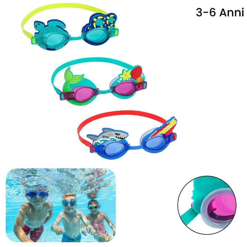 foto del prodotto occhialini nuoto per bambini 3 anni cinturino regolabile design assortiti 21080 trade shop traesio